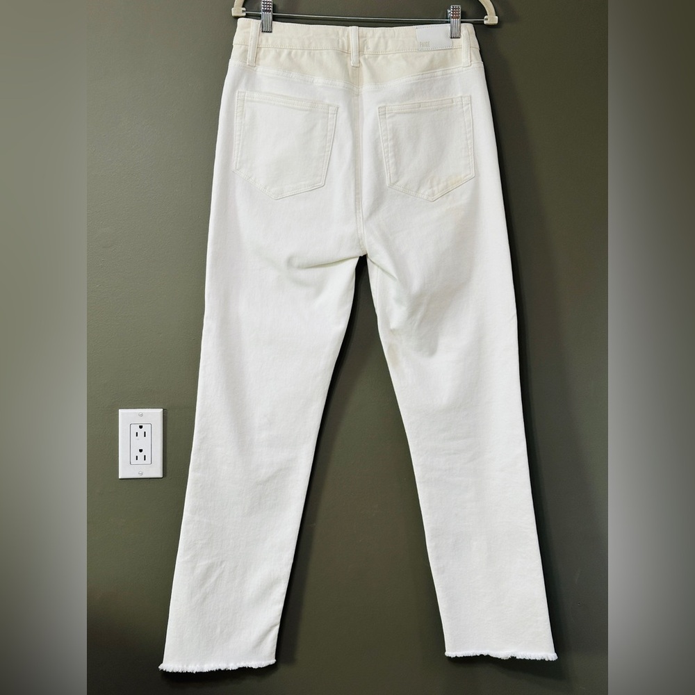 PAIGE Ecru Sunrise Stella Jean 2-panel 30 Fray Raw Hem Split Crop Straight Denim - Picture 11 of 16